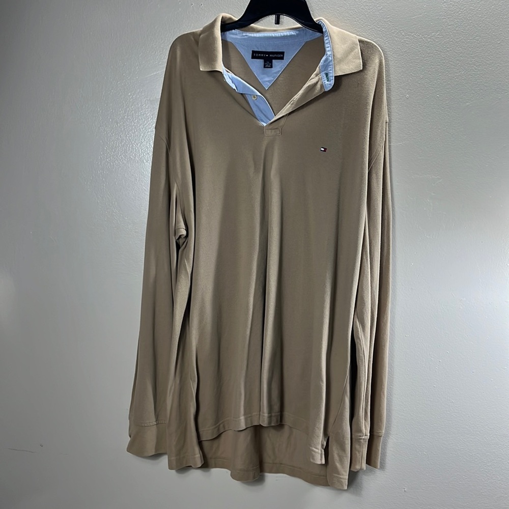 Tommy Hilfiger shirt men’s XXL blue/tan polo long sleeve